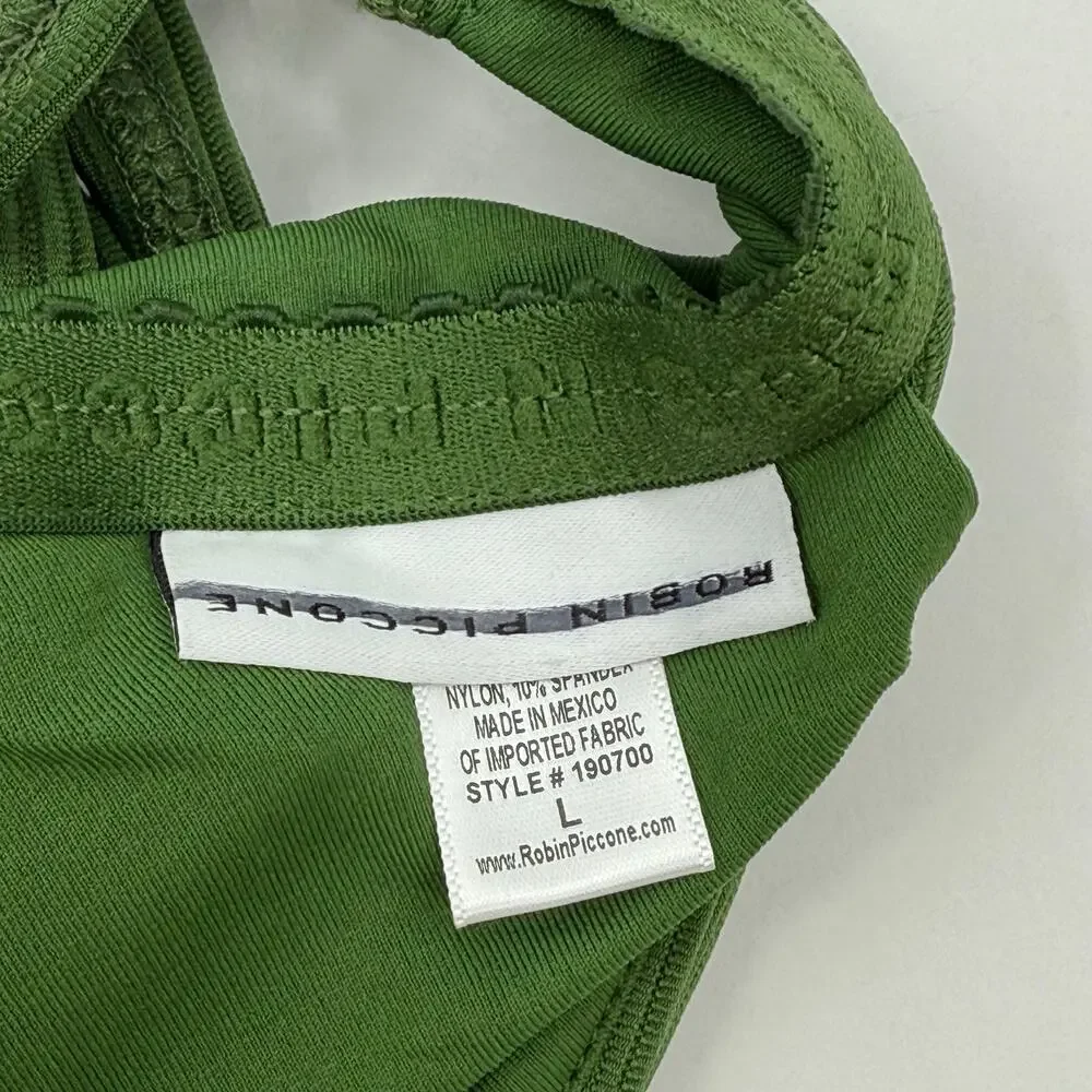 Robin Piccone Bikini Top Size Large NEW Green Lily Halter Swim Tie Back NWOT